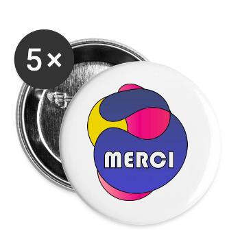 MERCI. THANKS. THANK YOU. ANNIVERSAIRE. NAISSANCE. - Lot de 5 petits badges (25 mm) - blanc - Devant