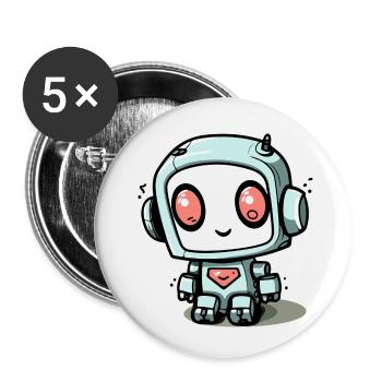Boki der kleine Roboter - Buttons klein 25 mm (5er Pack) - Weiß - Vorne