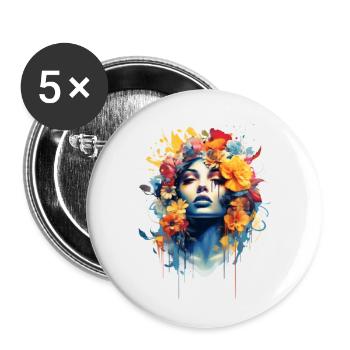Femme aux oiseaux - Lot de 5 petits badges (25 mm) - blanc - Devant