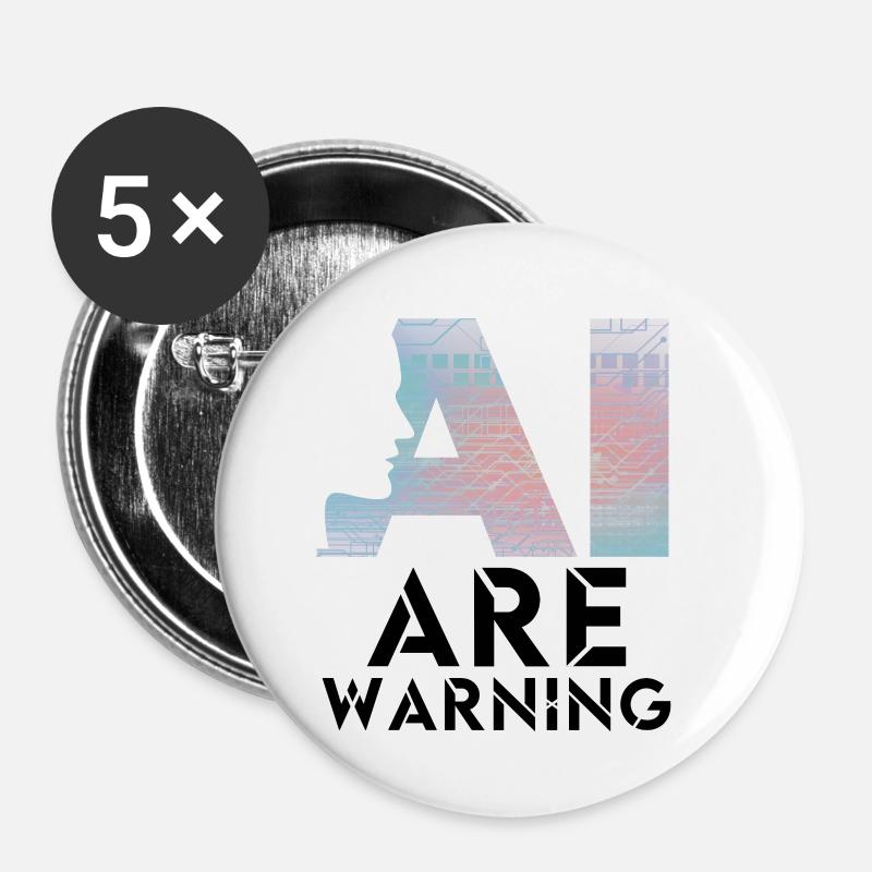 AI alert Caution artificial intelligence - Buttons small 1''/25 mm (5-pack) - white