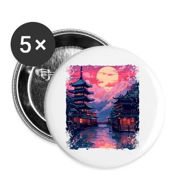 Japan Takayama Village Japanische Alpen Vaporwave - Buttons klein 25 mm (5er Pack) - Weiß - Vorne