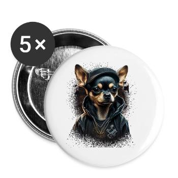Chihuahua |Cool Dog | Rap | Hip-Hop | Gangster | - Buttons small 1''/25 mm (5-pack) - white - Front