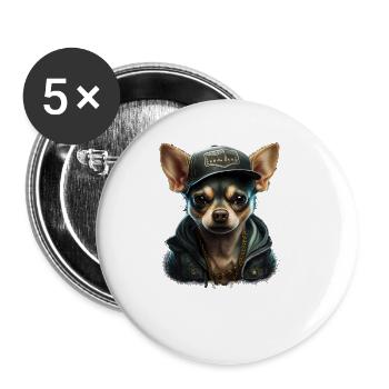 Chihuahua |Cool Dog | Rap | Hip-Hop | Gangster | - Buttons small 1''/25 mm (5-pack) - white - Front