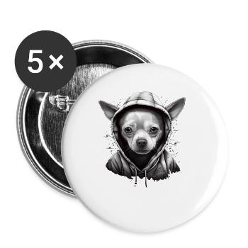 Chihuahua |Cool Dog | Rap | Hip-Hop | Gangster | - Buttons small 1''/25 mm (5-pack) - white - Front