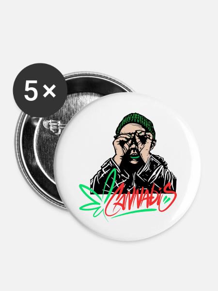 Canabis Men - Buttons klein 25 mm (5er Pack) - Weiß