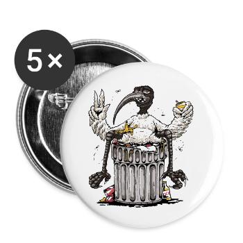 Oiseau à la poubelle - Lot de 5 petits badges (25 mm) - blanc - Devant