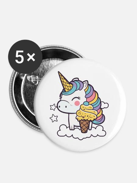 Eiscreme Einhorn - Buttons klein 25 mm (5er Pack) - Weiß
