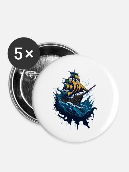 Piratenschiff in stürmischer See - Buttons klein 25 mm (5er Pack) - Weiß