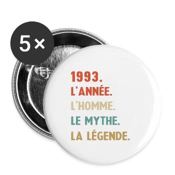 Anniversaire Né en 1993 Homme Mythe Légende - Lot de 5 petits badges (25 mm) - blanc - Devant