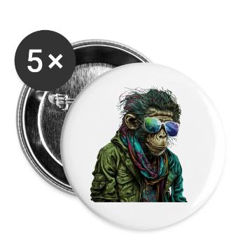lustiger Affe Schimpanse mit Sonnenbrille - Buttons klein 25 mm (5er Pack) - Weiß - Vorne