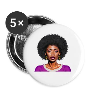 Femme noire avec afro - Lot de 5 petits badges (25 mm) - blanc - Devant