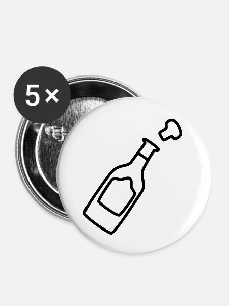 sektflasche mit Korken 1 - Buttons klein 25 mm (5er Pack) - Weiß