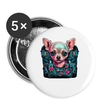 Pink Chihuahua | Rosa Handtasche Welpe Girlie - Buttons klein 25 mm (5er Pack) - Weiß - Vorne
