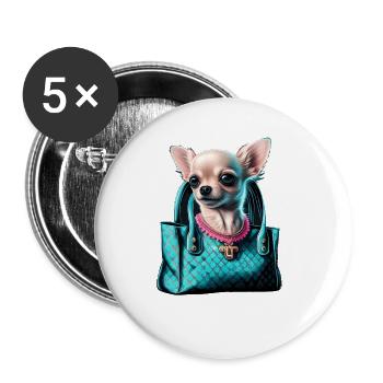 Chihuahua | c Handtasche Welpe Girlie Hunde-Mama - Buttons klein 25 mm (5er Pack) - Weiß - Vorne