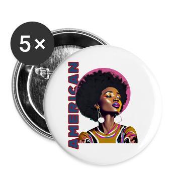 Femme noire avec lettrage américain - Lot de 5 petits badges (25 mm) - blanc - Devant