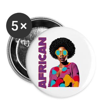 Femme noire avec lettrage africain - Lot de 5 petits badges (25 mm) - blanc - Devant