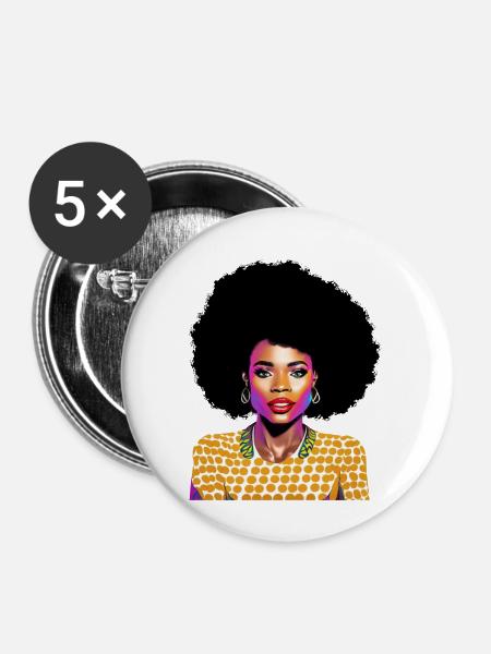 Black Woman - Buttons klein 25 mm (5er Pack) - Weiß