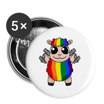Regenbogen Schaf mit Hanteln - LGBT Schaf Niedlich - Buttons klein 25 mm (5er Pack) - Weiß - Vorne
