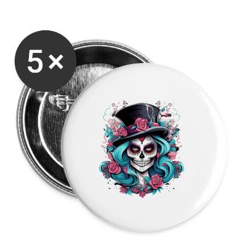 Idée cadeau de masque de tatouage La Catrina - Lot de 5 petits badges (25 mm) - blanc - Devant