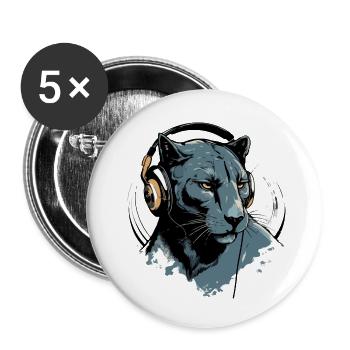 Amy la panthère audiophile - Lot de 5 petits badges (25 mm) - blanc - Devant