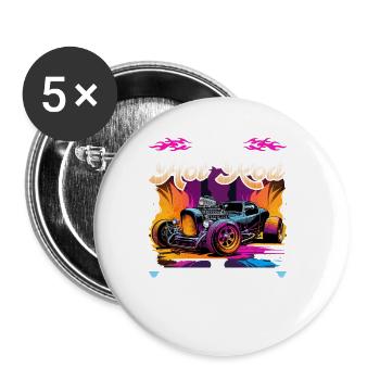 J’ai un hot rod ma voiture est belle trop drôle muscle - Lot de 5 petits badges (25 mm) - blanc - Devant