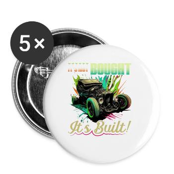 Hot Rod, ce n’est pas acheté son rat construit et muscle car - Lot de 5 petits badges (25 mm) - blanc - Devant