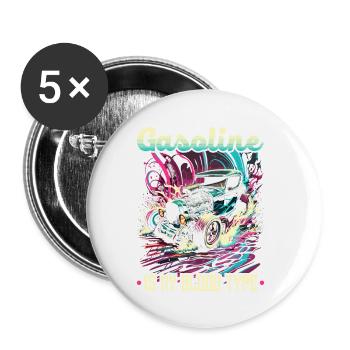 L’essence Hot Rod est mon groupe sanguin, rat de voiture musculaire - Lot de 5 petits badges (25 mm) - blanc - Devant