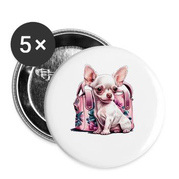 Pink Chihuahua | Rosa Handtasche Welpe Girlie - Buttons klein 25 mm (5er Pack) - Weiß - Vorne