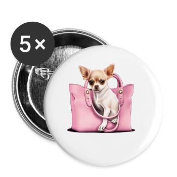 Pink Chihuahua | Rosa Handtasche Welpe Girlie - Buttons klein 25 mm (5er Pack) - Weiß - Vorne