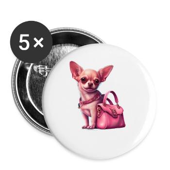 Pink Chihuahua | Rosa Handtasche Welpe Girlie - Buttons klein 25 mm (5er Pack) - Weiß - Vorne