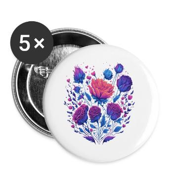 neon bouquet of roses vintage roses - Buttons small 1''/25 mm (5-pack) - white - Front