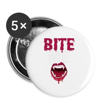 Beißen Sie mich Halloween Vampir blutige Zähne - Buttons klein 25 mm (5er Pack) - Weiß - Vorne