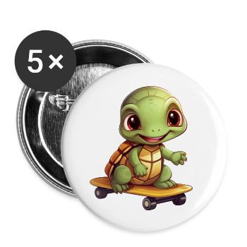 Skateboardende Schildkröte, Sportliches Tierdesign - Buttons klein 25 mm (5er Pack) - Weiß - Vorne