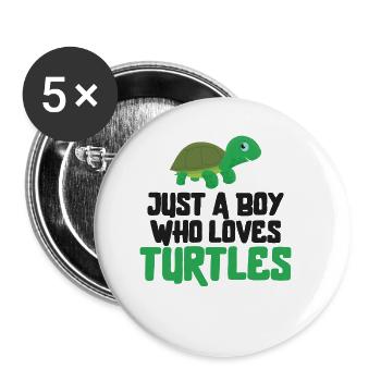 Sea Turtle Tortoise Just A Boy Who - Buttons small 1''/25 mm (5-pack) - white - Front