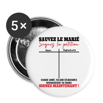 Enterrement de Vie de Jeune Garçon EVJG Pétition - Lot de 5 petits badges (25 mm) - blanc - Devant