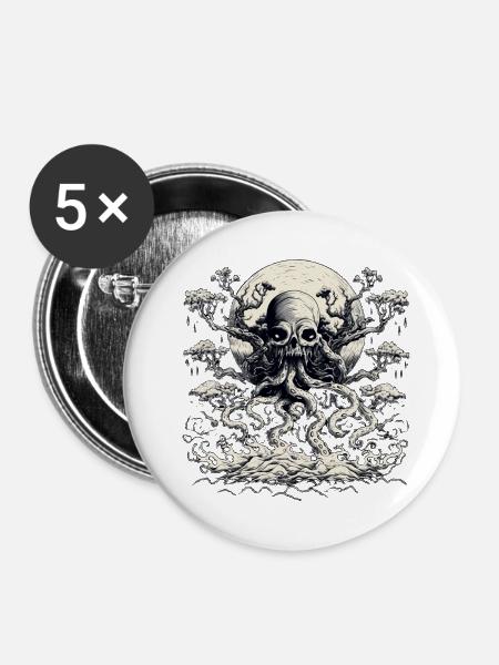 Oktopusbaum 2 - Buttons klein 25 mm (5er Pack) - Weiß