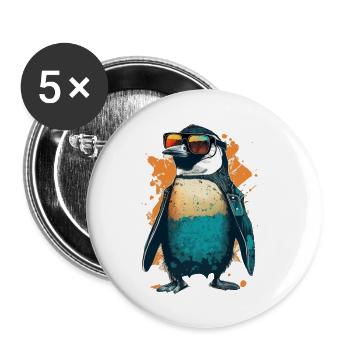 Cooler Pinguin mit Sonnenbrille und Jacke - Buttons klein 25 mm (5er Pack) - Weiß - Vorne