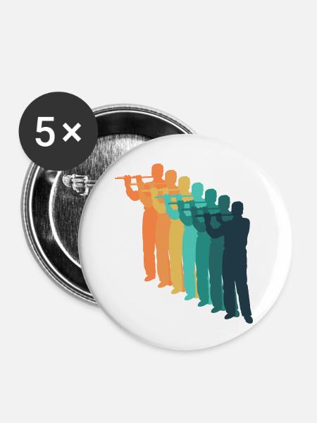 Retro Flöte - Buttons klein 25 mm (5er Pack) - Weiß