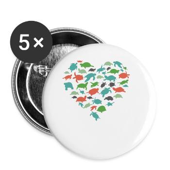 Sea Turtle Tortoise Heart - Buttons klein 25 mm (5er Pack) - Weiß - Vorne