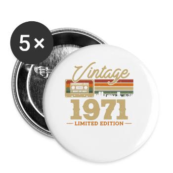 Geburtstagsgeschenk Vintage 1971 52/53 Jahre - Buttons klein 25 mm (5er Pack) - Weiß - Vorne