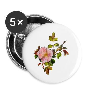 Fleur de rose rose délicate - Lot de 5 petits badges (25 mm) - blanc - Devant