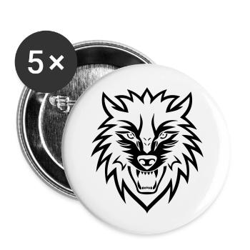 Logo du symbole de la tête de loup - Lot de 5 petits badges (25 mm) - blanc - Devant