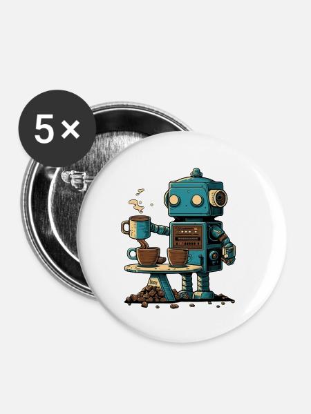 Blechroboter macht Kaffee - Buttons klein 25 mm (5er Pack) - Weiß