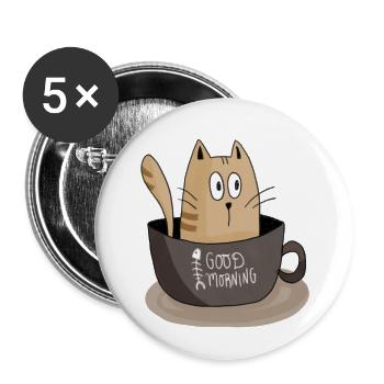 Chat du matin - Lot de 5 petits badges (25 mm) - blanc - Devant