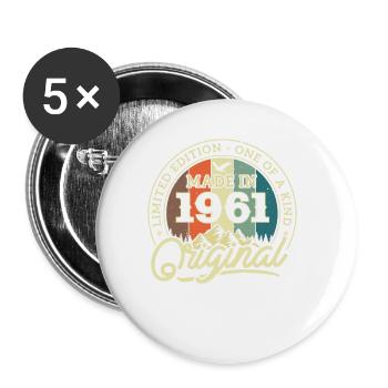 Vintage Geburtstag 1961 - 62/63 Jahre - Buttons klein 25 mm (5er Pack) - Weiß - Vorne