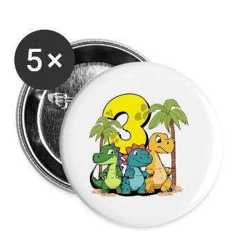 Cute Dinosaurs I'm 3 dino birthday - Buttons klein 25 mm (5er Pack) - Weiß - Vorne