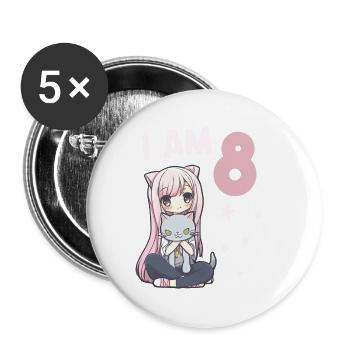 8 Jahre Mädchen Anime Kawaii Katze 8. Geburtstag - Buttons klein 25 mm (5er Pack) - Weiß - Vorne