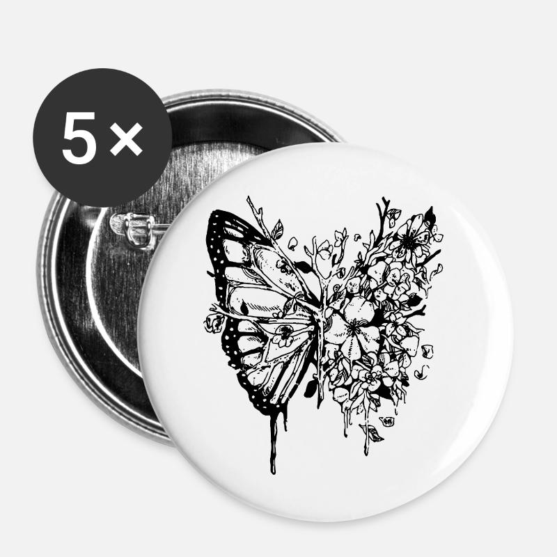Tree Branches Butterfly - Buttons small 1''/25 mm (5-pack) - white