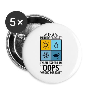 Jeu de mots météorologique pour météorologue - Lot de 5 petits badges (25 mm) - blanc - Devant
