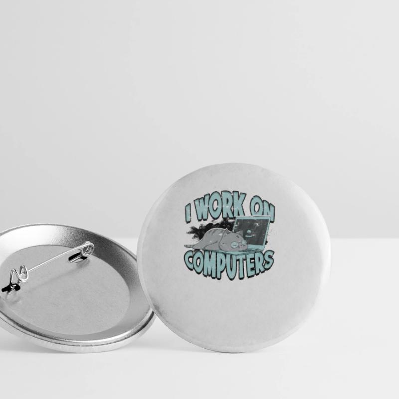 ICH ARBEITE AN COMPUTERN - Cat und Computer - Technik Buttons klein 25 mm (5er Pack)